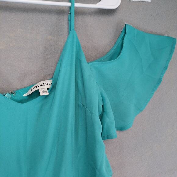 Davi & Dani Sz L Flutter Sleeve Teal Maxi Babydoll Dress HoCo Beachy Sleeveless - Picture 2 of 6